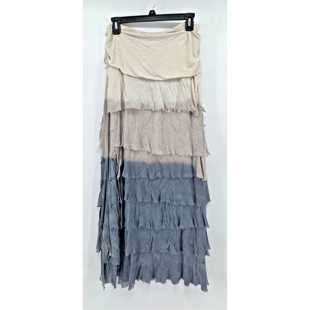 Tempo Paris Small Ombre Tier Maxi Skirt Boho Raw Hem Lagenlook Italy silk blend